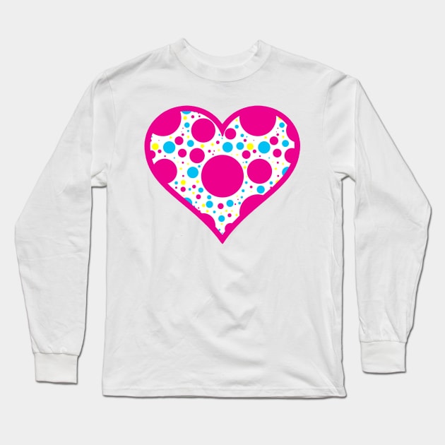 Pink and White Scattered Polka Dot Heart Long Sleeve T-Shirt by bumblefuzzies